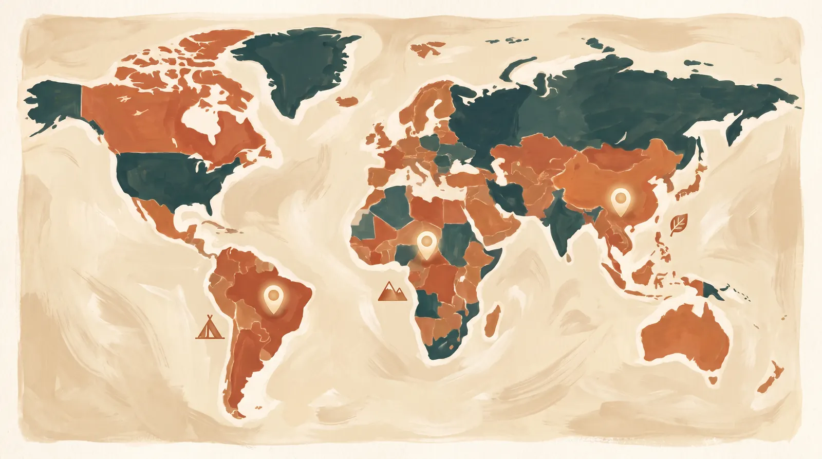 Stylized map highlighting the three regions The Next Shift serves: Latin America, Sub-Saharan Africa, and South and Southeast Asia.